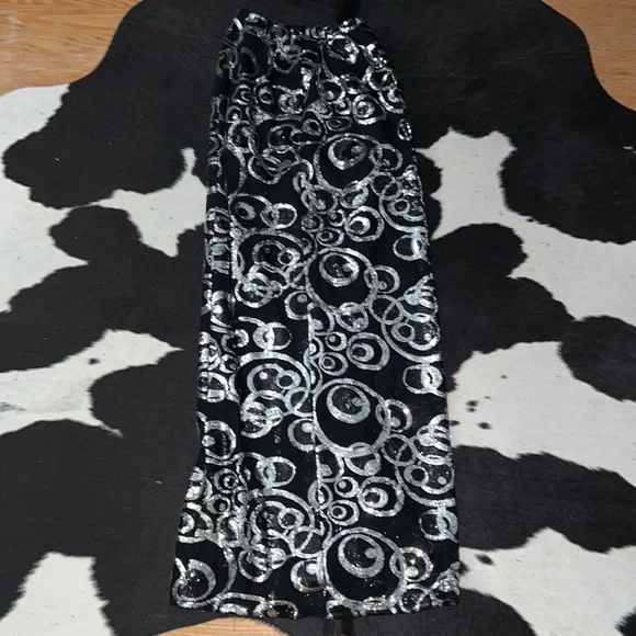 Vintage Y2K Tony Bowls Evening Wear Sheer Black Silver Sequin Skirt High Slit - Picture 6 of 11